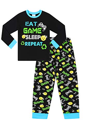 Jungen Eat Game Sleep Controller Schwarz Grün Langer Schlafanzug 9 bis 15 Jahre, Schwarz , 10-11 Jahre von ThePyjamaFactory