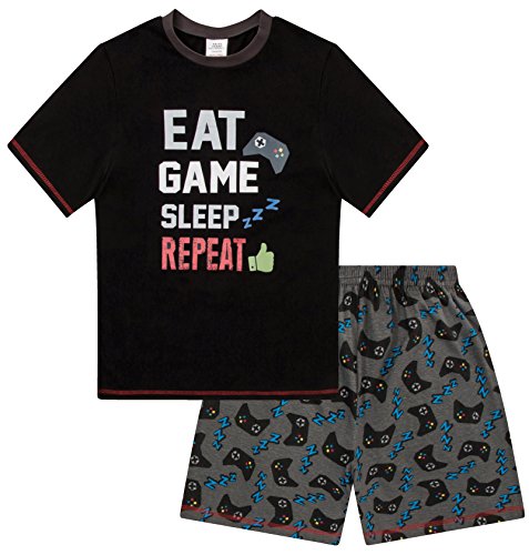 Jungen Schlafanzug "Eat Game Sleep Controller", kurz, 9 bis 15 Jahre, Schwarz , 146 von ThePyjamaFactory