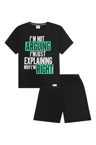 ThePyjamaFactory Kurzer Schlafanzug aus Baumwolle mit Aufschrift 'Ich argumentiere nicht, ich erkläre nur, warum ich Recht habe' für Jungen (Kind), Schwarz, Größe Small von ThePyjamaFactory