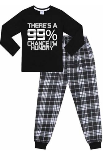 ThePyjamaFactory Jungen There's a 99% Chance I'm Hungry Langer Karierter Baumwolle Schlafanzug Satz PJs für Kinder (14-15 Jahre) von ThePyjamaFactory