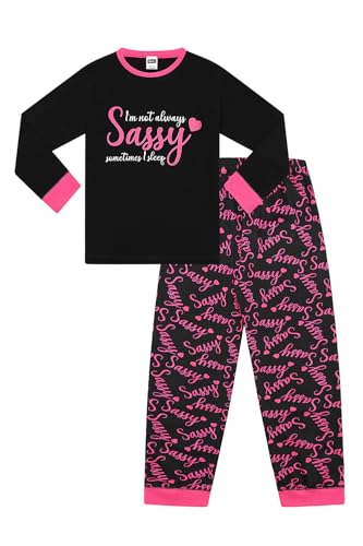 Langes Pyjama-Set für Mädchen mit Aufschrift "I'm Not Always Sassy Sometimes I Sleep", Schwarz , 11-12 Years von ThePyjamaFactory
