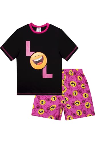 Mädchen Schlafanzug LOL Happy Face Laugh Out Loud Emoji-Stil, kurz, 9 bis 15 Jahre Gr. 13 Jahre, Schwarz von ThePyjamaFactory