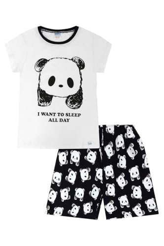 Mädchen-Schlafanzug mit Aufschrift "I want to sleep all day", Panda, Schwarz und Weiß, weiß, 11-12 Years von ThePyjamaFactory