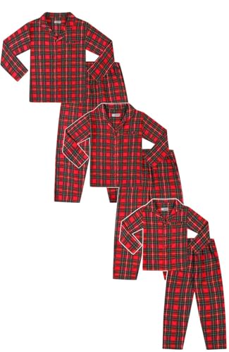 Reine Baumwolle Familien-Pyjama mit rotem Schottenkaro, langer Schlafanzug, rot, 8-10 von ThePyjamaFactory