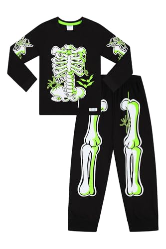Skelett Glow In The Dark Jungen Mädchen Lang Unisex Schlafanzug, Schwarz , 7-8 Jahre von ThePyjamaFactory