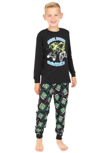 The Pyjama Factory World Wide Gamer Gaming All Over Gaming Schwarz Grün Baumwolle Lang Pyjama Gr. 146, Schwarz von ThePyjamaFactory
