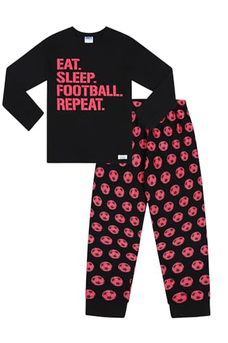 ThePyjamaFactory Jungen Eat Sleep Football Repeat Rot Langer Baumwolle Schlafanzug (7-8 Jahre) von ThePyjamaFactory