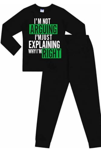 The PyjamaFactory Schlafanzug mit Aufschrift "I'm Not Arguing I'm Just Explaining Why I'm Right", Baumwolle, lang, Schwarz , 12-13 Jahre von ThePyjamaFactory