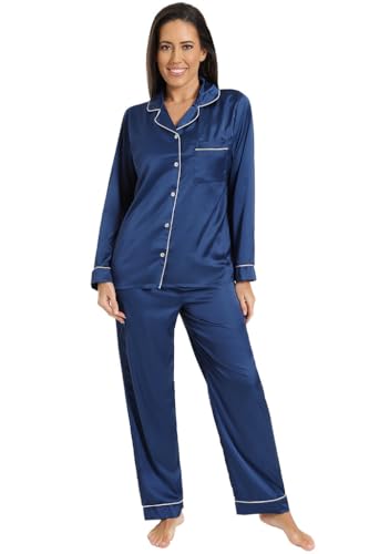ThePyjamaFactory Damen-Pyjama-Set aus Satin, blau, lang, Sommer-Zweiteiler-Pyjama für Damen, Seiden-Pjs (36–48) von ThePyjamaFactory
