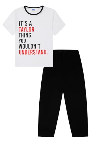 ThePyjamaFactory Damen-Schlafanzug-Set mit Aufschrift "It's a Taylor Thing, You Wouldn't Understand", lang, Baumwolle, Schwarz / Weiß, weiß, 8-10 von ThePyjamaFactory