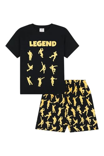 ThePyjamaFactory Emote Legend Dance Gaming All Over Gaming Schwarz Gold Baumwolle Kurzer Schlafanzug, schwarz / goldfarben, 11-12 Years von ThePyjamaFactory