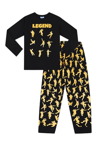 ThePyjamaFactory Emote Legend Dance Gaming All Over Gaming Schwarz Gold Baumwolle Langer Schlafanzug, Schwarz , 11-12 Years von ThePyjamaFactory
