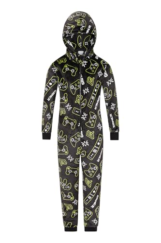 ThePyjamaFactory Fleece-Schlafanzug für Jungen mit Videospiel-Controller, All-in-One, Schwarz , 10-11 Years von ThePyjamaFactory