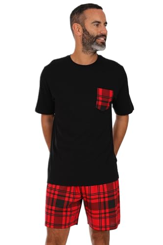 ThePyjamaFactory Heren Schwarz-Rot Kurzen Karierter Baumwolle Schlafanzug Satz PJs (XX-Groß) von ThePyjamaFactory