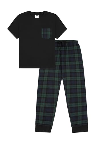 ThePyjamaFactory Jungen Blau Grün Langer Karierter Hose Baumwolle Schlafanzug Satz PJs für Kinder (11-12 Jahre) von ThePyjamaFactory