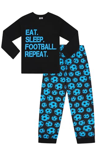 ThePyjamaFactory Jungen Eat Sleep Football Repeat Blau Langer Baumwolle Schlafanzug (10-11 Jahre) von ThePyjamaFactory