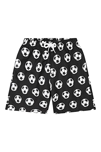 ThePyjamaFactory Jungen Fußball Schwarz & Weiß Shorts Badehose Badeshorts mit All Over Football Design, Schwarz , 11-12 Jahre von ThePyjamaFactory