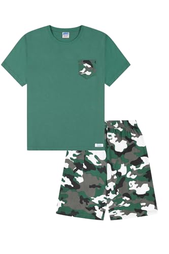 ThePyjamaFactory Jungen Grün Tarnung Kurzen Baumwolle Schlafanzug Satz PJs für Kinder (13-14 Jahre) von ThePyjamaFactory