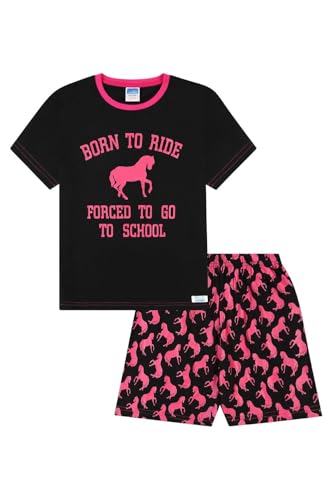ThePyjamaFactory Mädchen Born to Ride Forced to Go to School Kurzer Baumwolle Schlafanzug PJ's für Kinder (14-15 Jahre) von ThePyjamaFactory