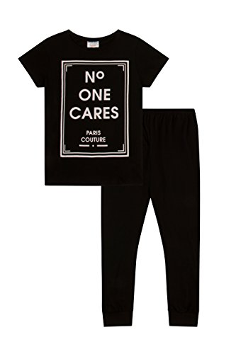 ThePyjamaFactory Teenage Mädchen Schlafanzug No One Cares Paris Couture Schlafanzug 11 bis 16 Jahre Gr. 13 Jahre, Schwarz von ThePyjamaFactory
