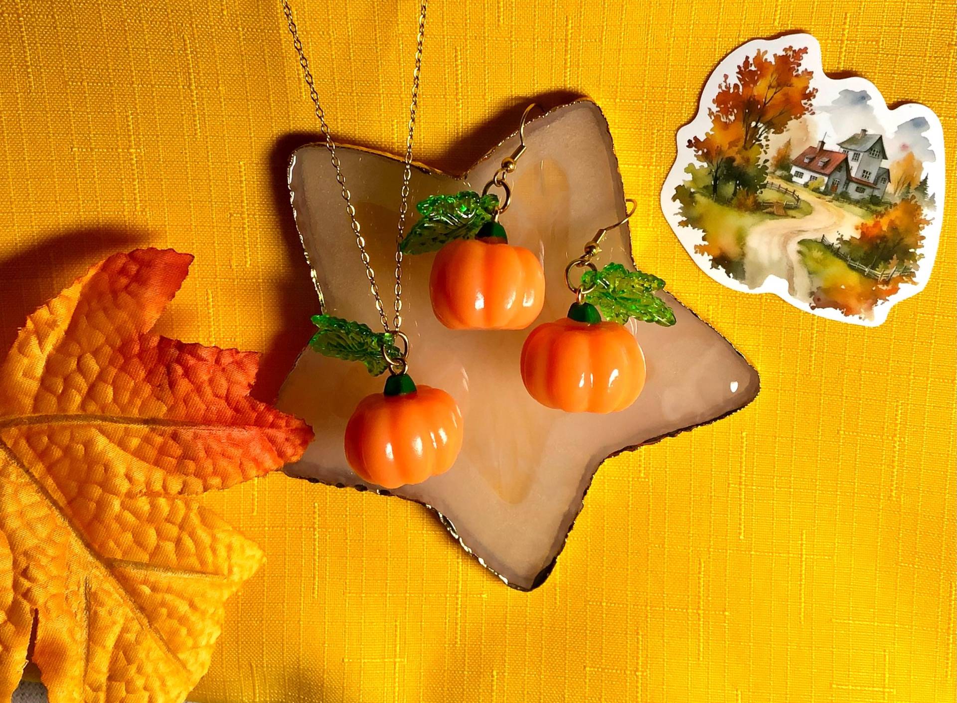 Kürbis Ohrringe, Halskette Oder Schmuck Set Goldene Edelstahl Haken, Baumeln Statement Herbst Schmuck, Gemütliche Saison Accessoires, Niedliches von TheRainbowRockstar