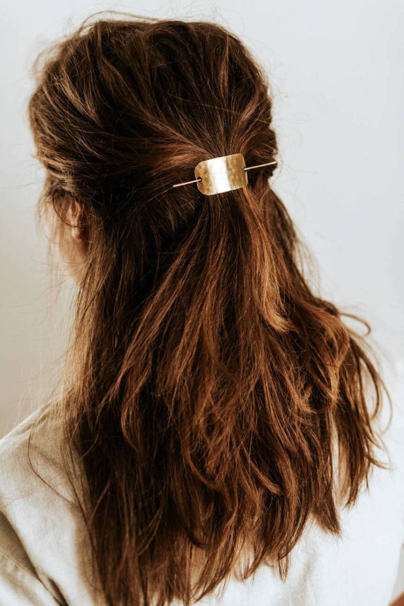Gehämmerte Bar Haarspange | Messing Haarrutsche Zubehör Gehämmert Haar Pin Silber Gold-Haar-Clip Haar-Accessoires von TheRareBirdCo