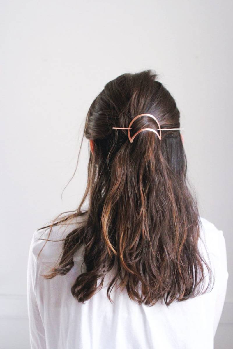 Halbmond Haarnadel | Messing-Haarspange Kupfer Haarrutsche Haarspange Haar-Accessoires Kupfer-Haar-Clip Silber von TheRareBirdCo