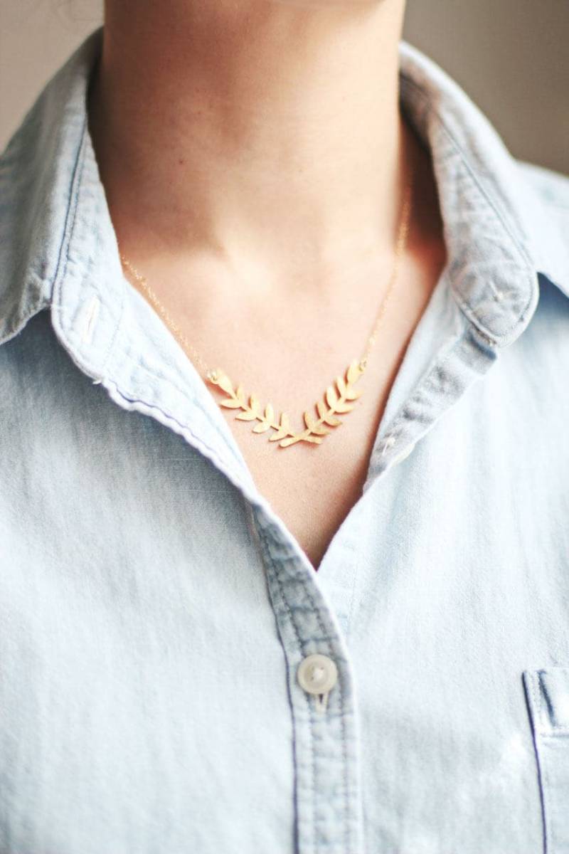 Lorbeerkranz Halskette | Gold Lorbeerkette Goldzweig Kette Silberne Brautjungfern Silberzweig von TheRareBirdCo