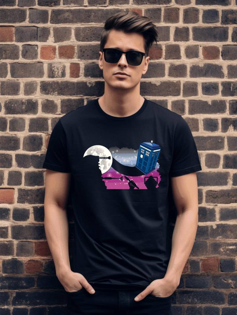 Dr Who T-Shirt Dalek, Cyberman, Tardis - Schwarzes Baumwoll T-Shirt von TheRetroArcadeUK