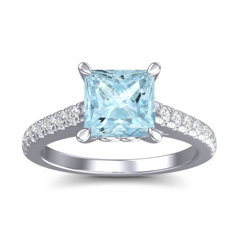 Aquamarin Princess Cut Mit Diamant 14K Gold Ring/Alternativer Verlobungsring Einzigartiger Edelsteinring März Geburtsstein von TheRingStudio