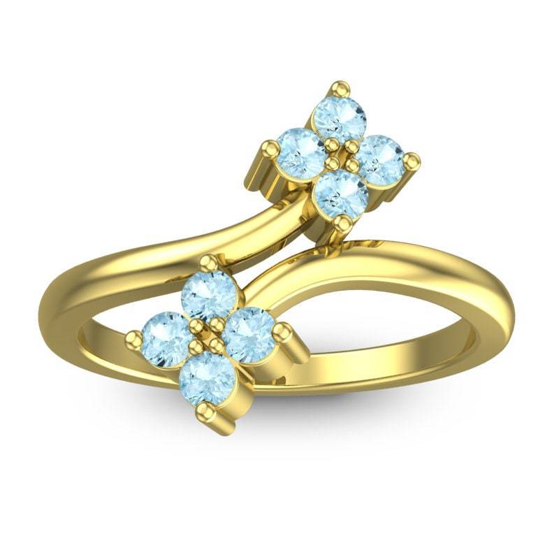 Blauer Aquamarin-Cluster-Ring in Einer Bytes-Einstellung 14K Gold/Zierlicher Natürlicher Edelstein-Ring Perfektes Geschenk Jahrestag von TheRingStudio