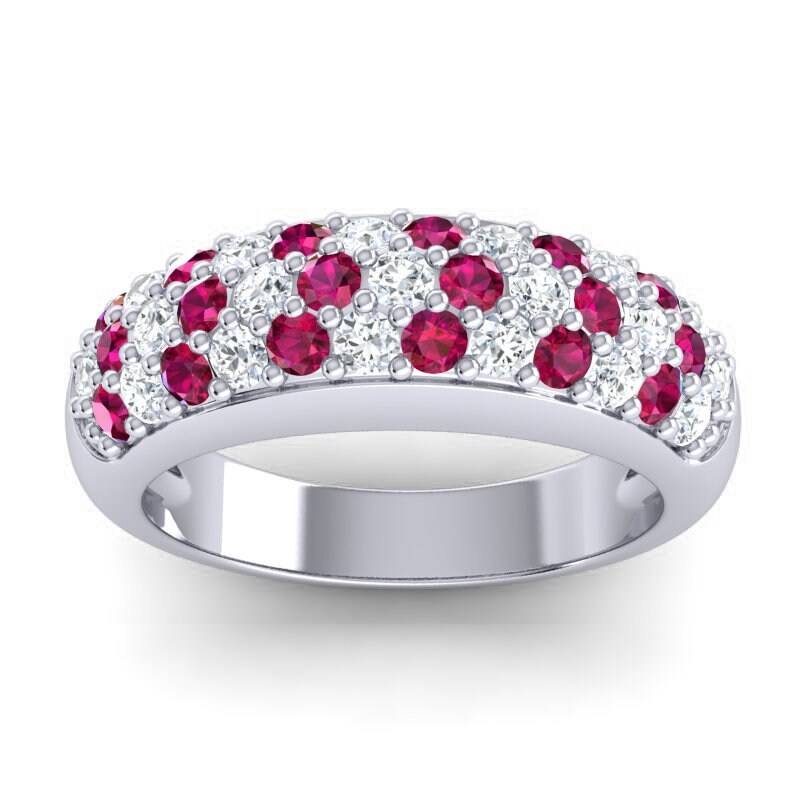 Dickes Band Aus Natürlichem Rubin Und Diamant in 14 Karat Weißgold/Feiner Schmuck Pave Drei Reihen Hochzeitsgeschenk Jahrestag von TheRingStudio