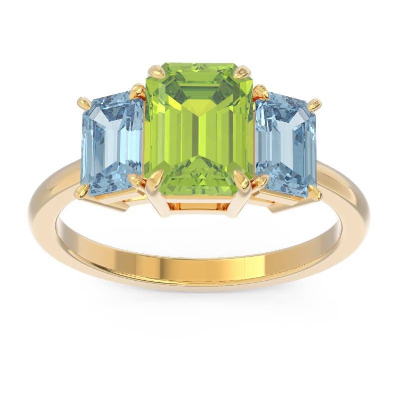 Peridot Aquamarin Smaragd Ring in 14K Gold/Großer Natürlicher Edelstein Statement Drei-Stein Halbedelsteine Peridot Aquamarin Smaragd Ring in 14K Gold/Großer Natürlicher Edelstein Statement Drei-Stein Halbedelsteine von TheRingStudio