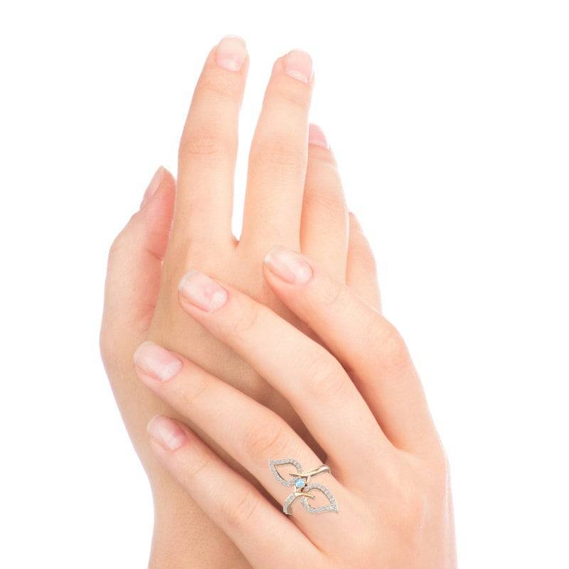 Rosegold Diamant Aquamarin Ring Aus 14K Gold/Ausgefallener Statement Natur - Inspirierter Blatt Pave Jubiläumsgeschenk Feiner Schmuck von TheRingStudio