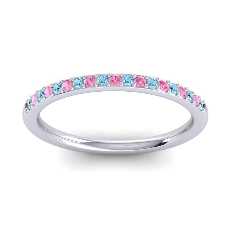 Schlichtes Halb Eternity Band/Natürliches Edelstein Dünnes Zartes in 14K Gold Pink Turmalin Und Blauem Aquamarin von TheRingStudio