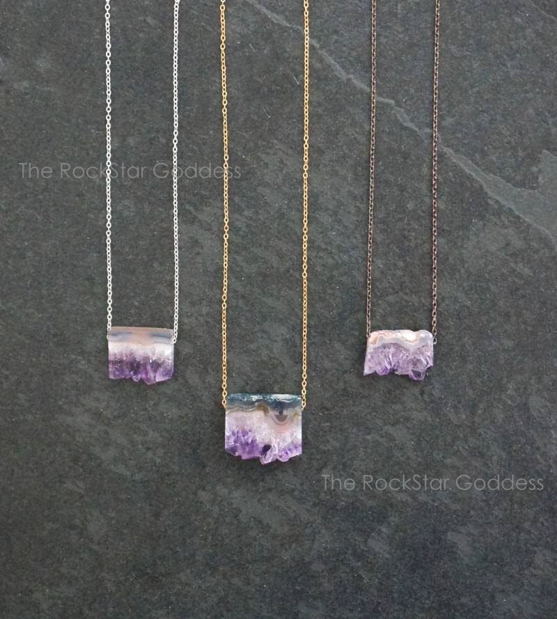 Amethyst Halskette, Gold Anhänger, Stalaktit, Schmuck von TheRockStarGoddess