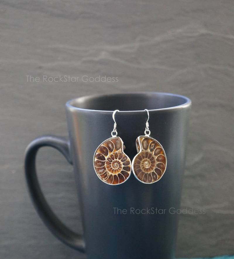 Ammonit Fossil Ohrring, Sterling Silber Echtes Fossil, Geschenk Für Sie von TheRockStarGoddess