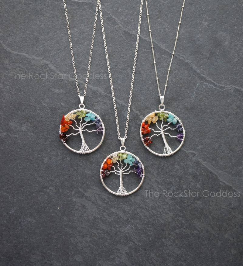 Baum Des Lebens Halskette, Chakra Schmuck, Anhänger, 7 Chakra, Sterling Silber Kette, Schmuck von TheRockStarGoddess