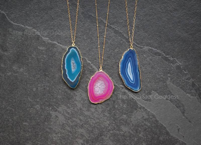 Gold Achat Halskette, Scheibe Anhänger, Druzy Anhänger von TheRockStarGoddess