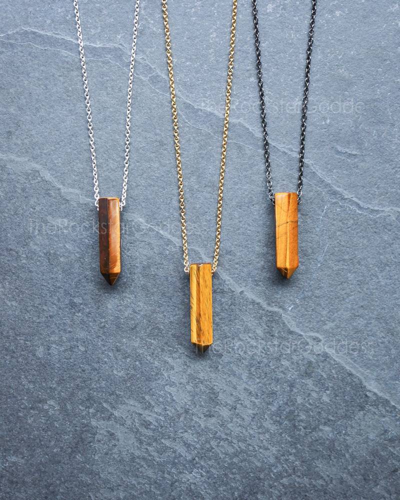 Herren Tigerauge Halskette, Gold Silber Anhänger, Herrenschmuck, Halskette von TheRockStarGoddess