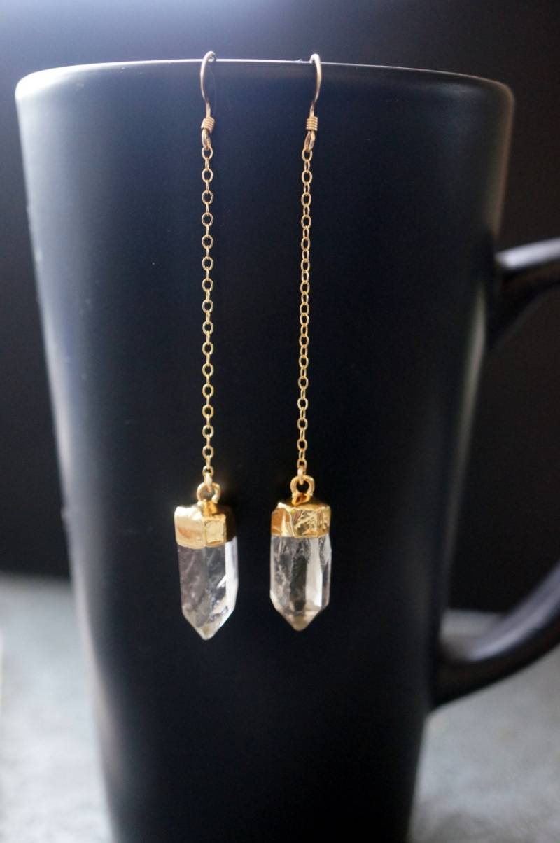 Quarz Ohrring, Rohquarz Kristall Goldquarz Silber Geschenk Für Sie von TheRockStarGoddess