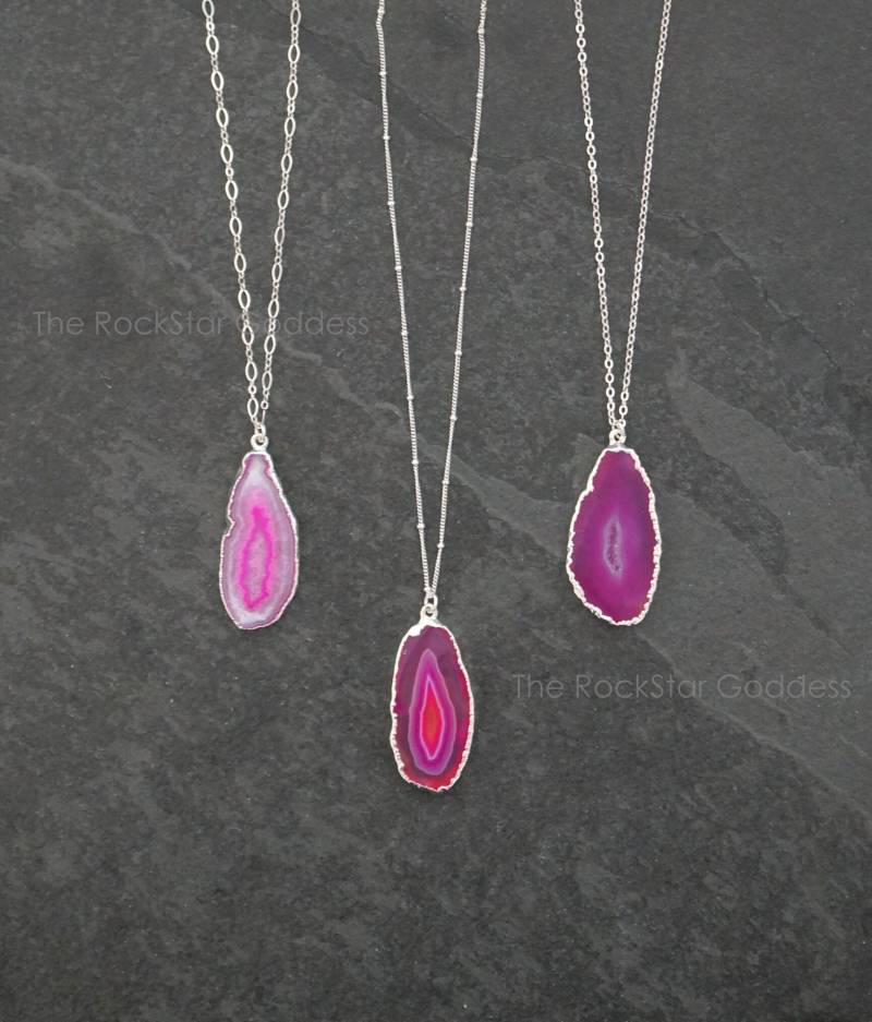 Rosa Achat Halskette, Silber Druzy Geschnittene Anhänger, Schmuck von TheRockStarGoddess