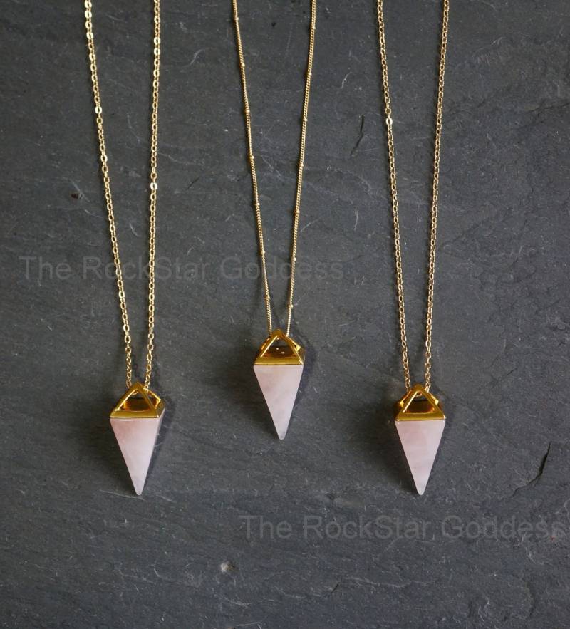 Rosenquarz Halskette, Gold Schmuck, Kristall Rosa Echter Rosenquarz, Geschenk Für Sie von TheRockStarGoddess