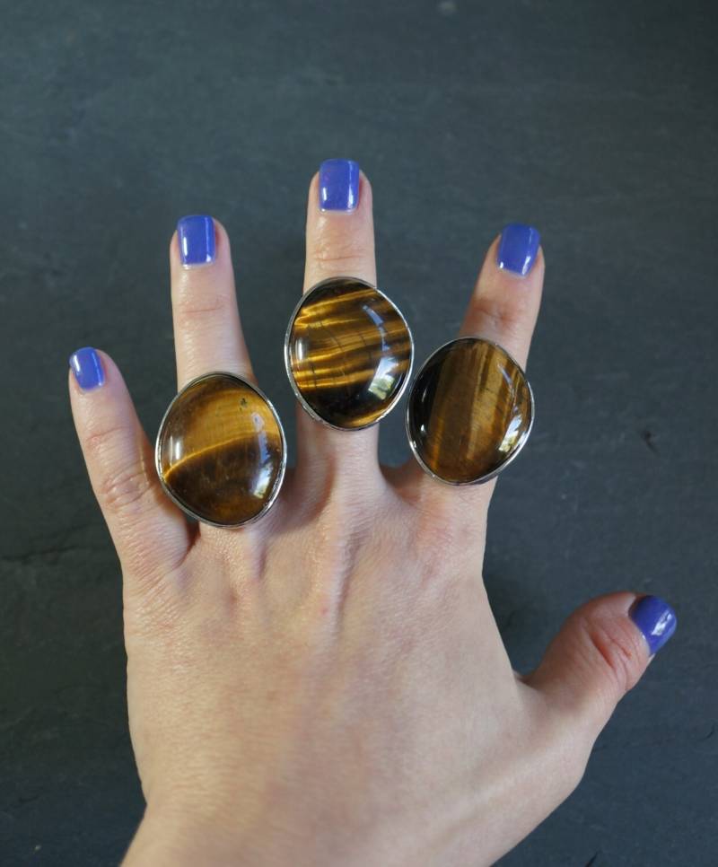 Silber Tigerauge Ring, Braun Tigerauge, Edelstein Ring Verstellbar, Stein Des Schutzes von TheRockStarGoddess