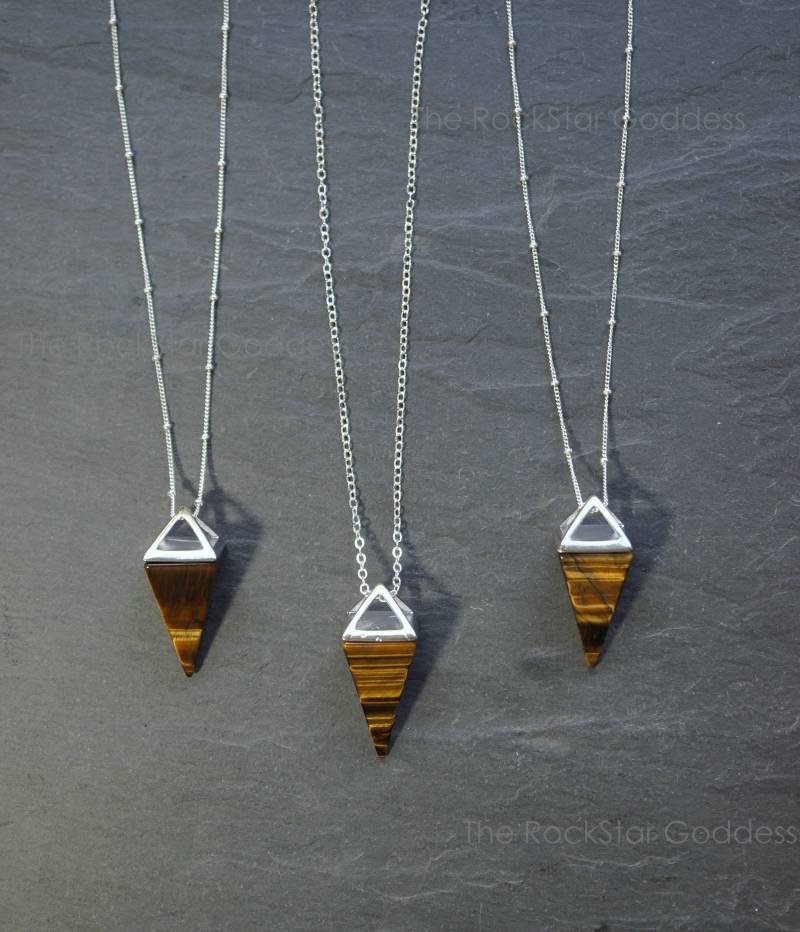 Tigerauge Halskette, Silber Anhänger, Edelstein, Stein Des Schutzes, Edelstein von TheRockStarGoddess