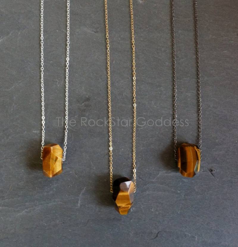 Tigerauge Halskette, Silber Anhänger, Gold Gunmetall von TheRockStarGoddess