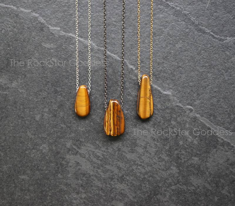 Tigerauge Halskette, Silber Anhänger, Gold Gunmetall von TheRockStarGoddess