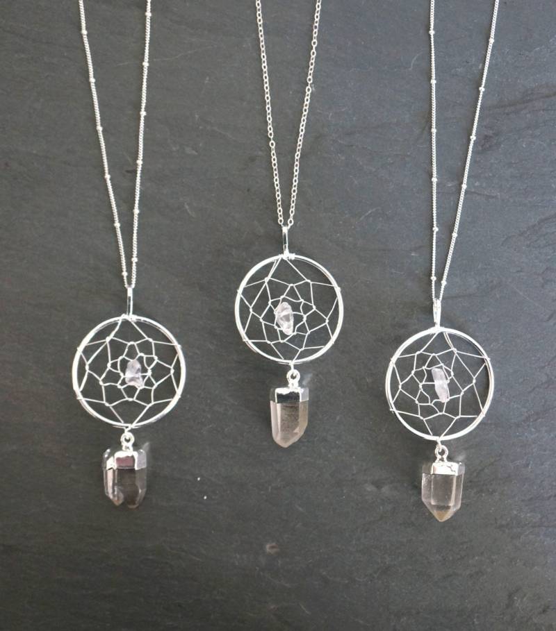 Traumfänger Halskette, Silber Quarz Anhänger, Traumfänger, Sterling Kette von TheRockStarGoddess