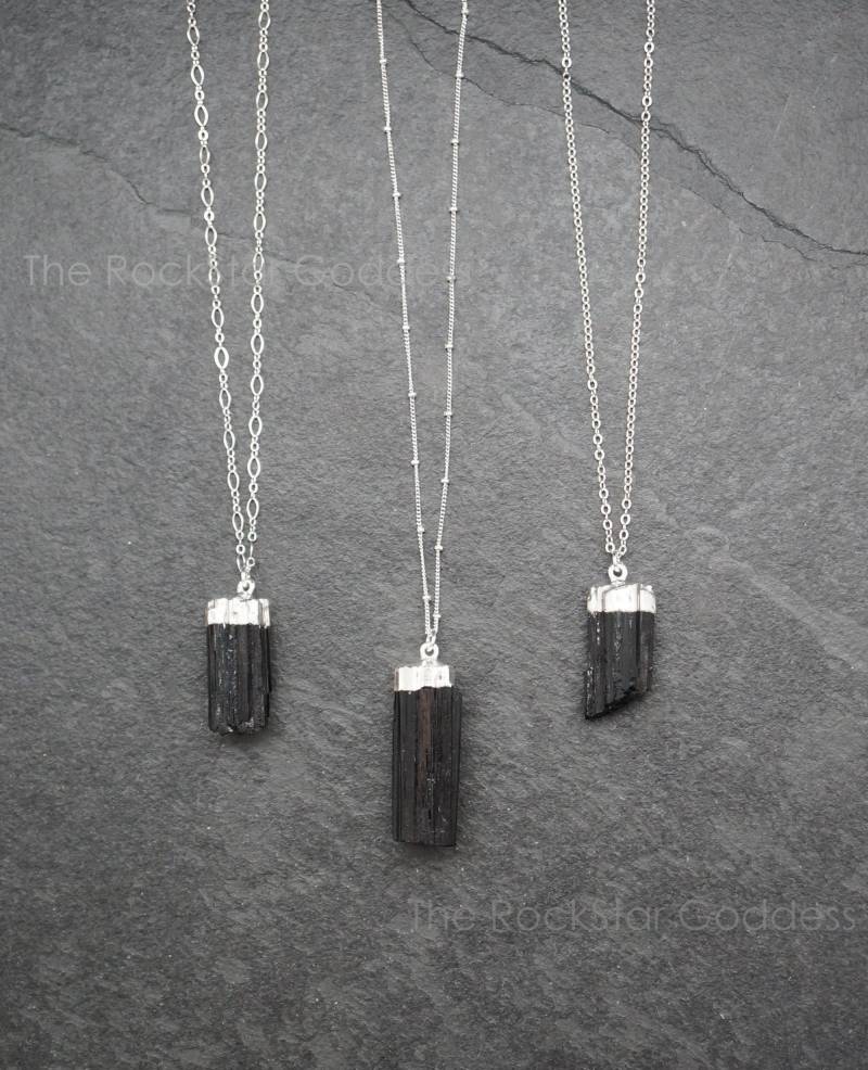 Turmalin Halskette, Silber Schwarze Rohe Anhänger, Schmuck von TheRockStarGoddess