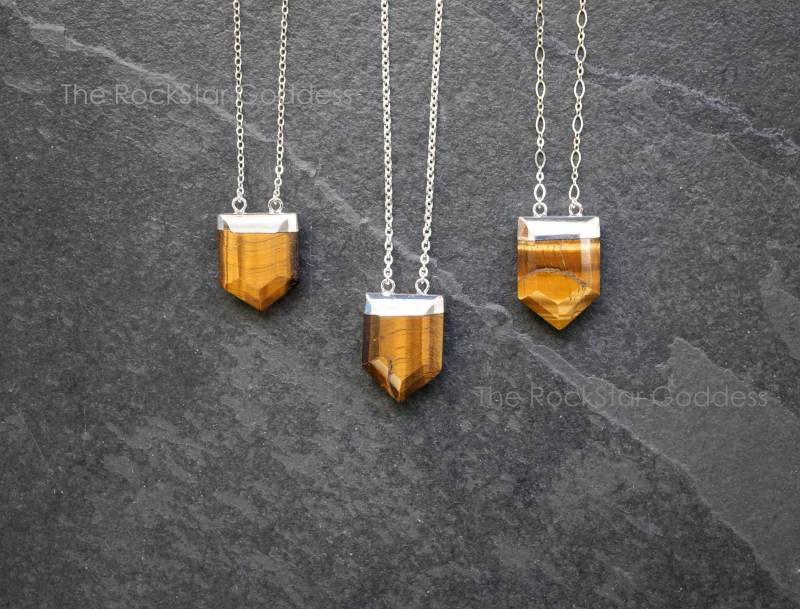 sterling Silber Tigerauge Halskette, Tiger Auge Anhänger, Edelstein, Schmuck, Herren von TheRockStarGoddess